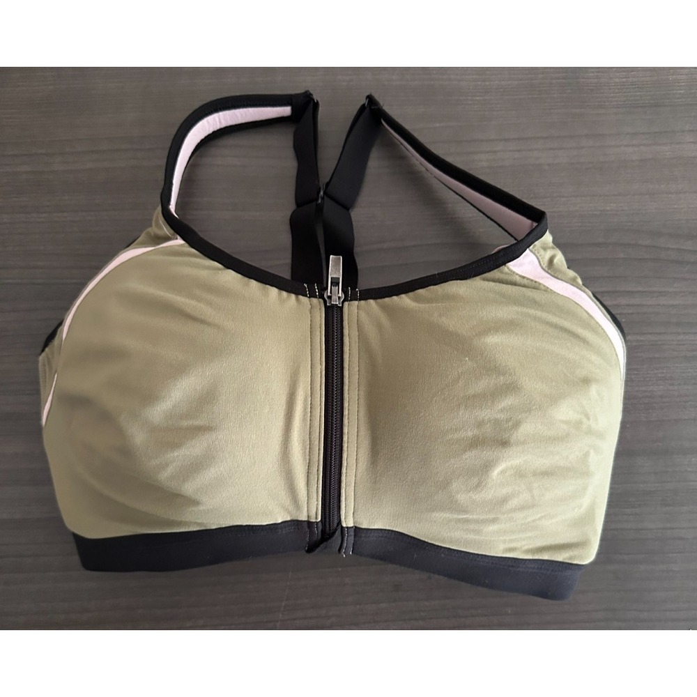 Victoria's Secret Sport Knockout Front Zip Sports Bra 34DDD Olive Green